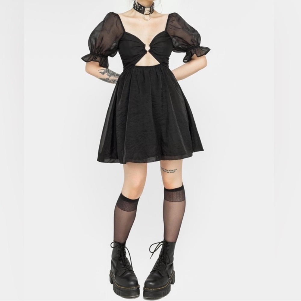 Disturbia NWT Tiffany Organza Puff Sleeve Mini Dress Black